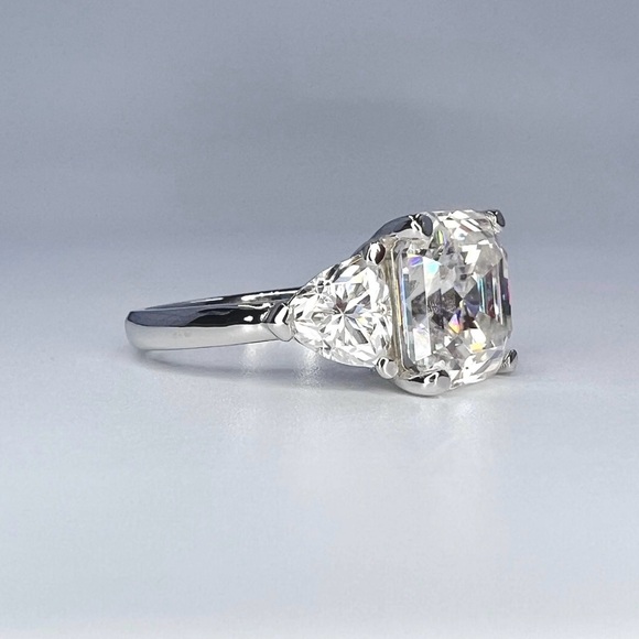 NWOT Asscher & Trillion Moissanite Ring in 14K White Gold - Picture 5 of 8